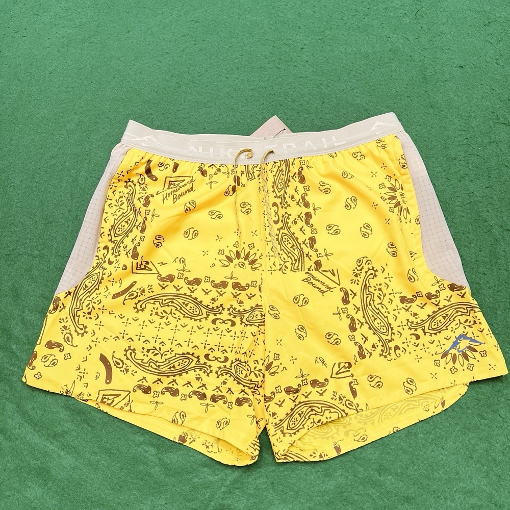 Mens Size Medium - Nike Trail 6" Brief Lined Running Graphic Shorts Yellow